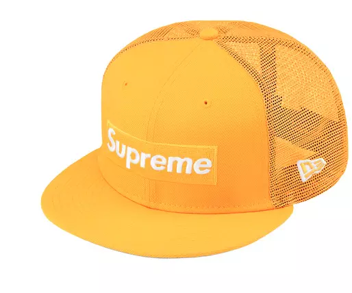 Supreme Box Logo Mesh Back New Era Yellow Size 8 Trucker Hat