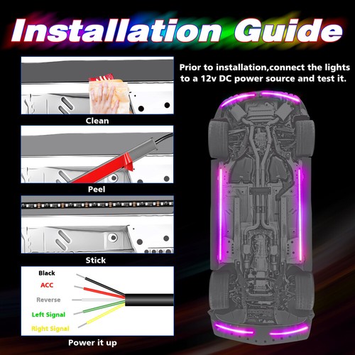 RGB LED Strips Car Neon Underbody Under Glow Light Bluetooth APP Tube System Kit - Picture 7 of 10
