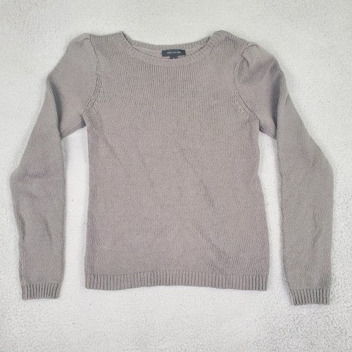 Ann Taylor Sweater Womens Large Gray Wool Blend Puff Sleeve Padded Shoulders