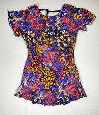 by Anthropologie Dress Womens 14 Multicolor Ruffled Satin Floral Colorful Mini