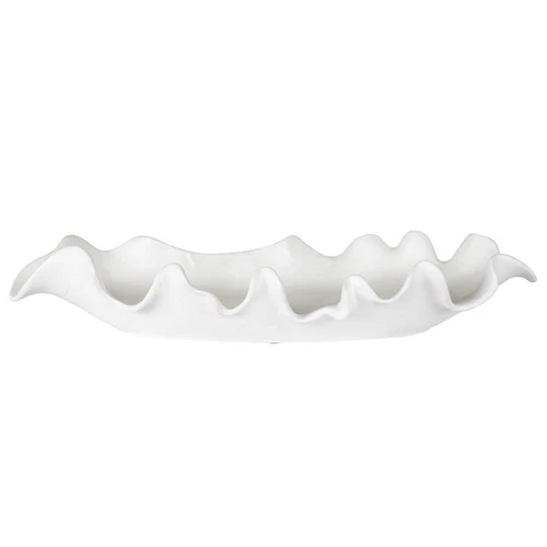 Uttermost Ruffled Coastal Earthenware Feathers Bowl in Matte White Glaze - Picture 3 of 4