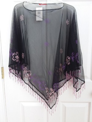 Anne Klein Sheer Shaw Cover Up Cape Black NWT