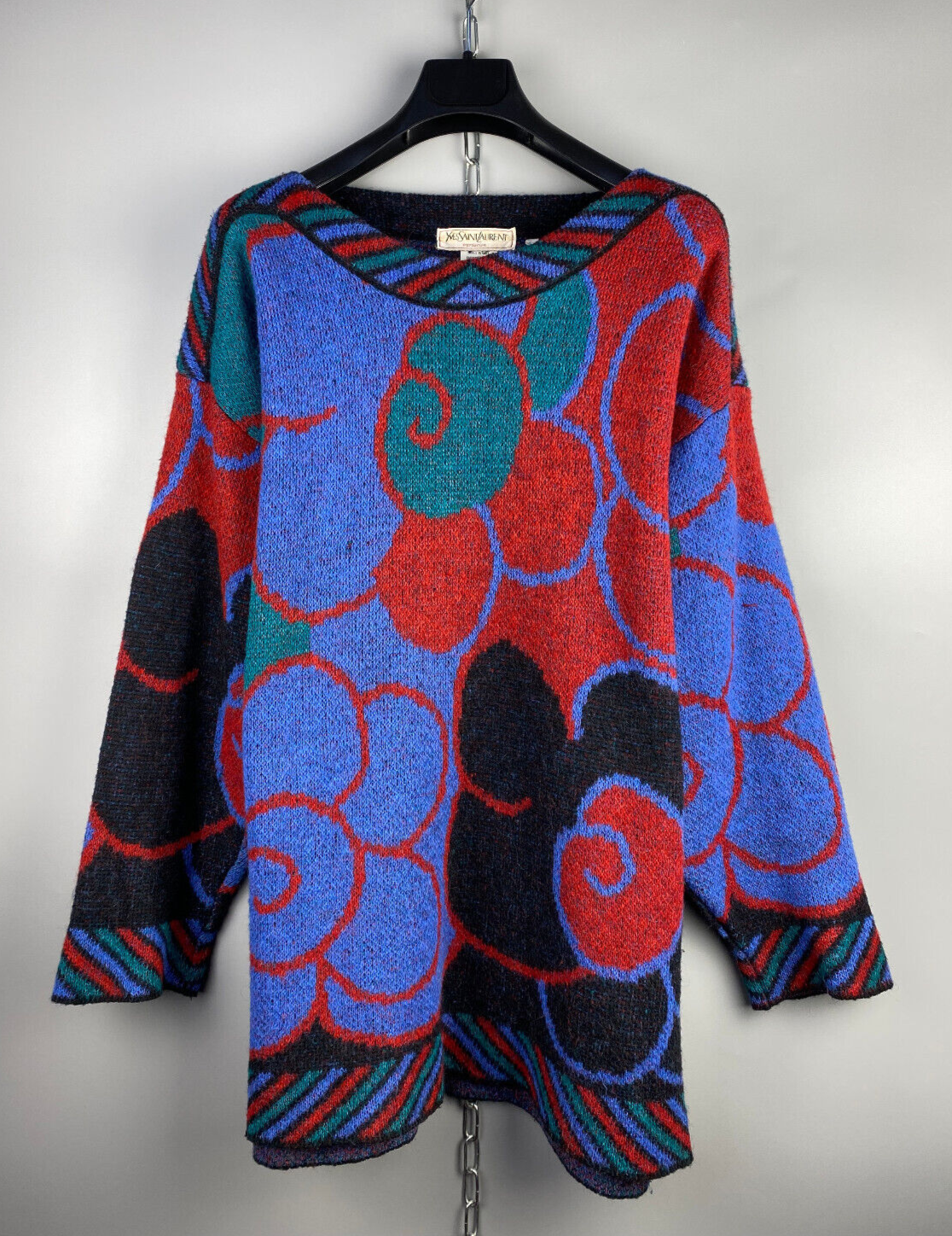 Maglione floreale vintage anni '70 Yves Saint Laurent YSL oversize lavorato a maglia taglia L