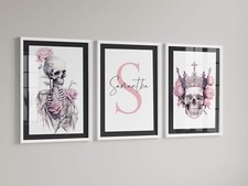 Personalised X3 Gothic Skulls Picture , Skull Prints, Gothic print , Home Decor