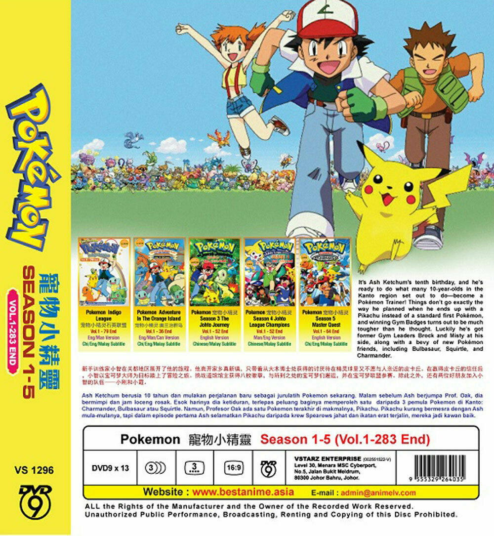 Anime DVD Pokemon Complete Series Season 1-5 Vol.1-283 End English Dubbed