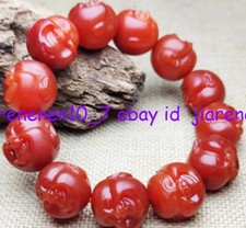 100 Authentic Natural Yunnan Red Agate 14/16/18mm Buddha Head Bracelet 7.5"
