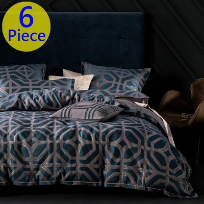 Linen House Treillage Navy  KING Bed Quilt Cover Set. 6 Piece Pack
