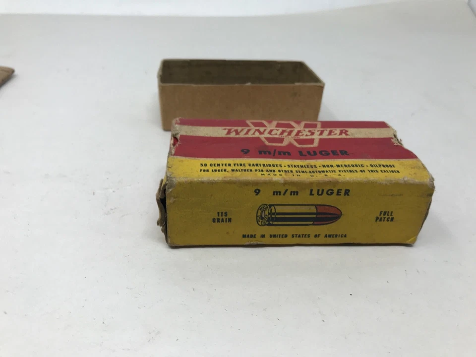 Vintage Winchester 9mm LUGER empty ammo box w/shell holder box inside 4x2x1 1/4" - Image 3 of 4