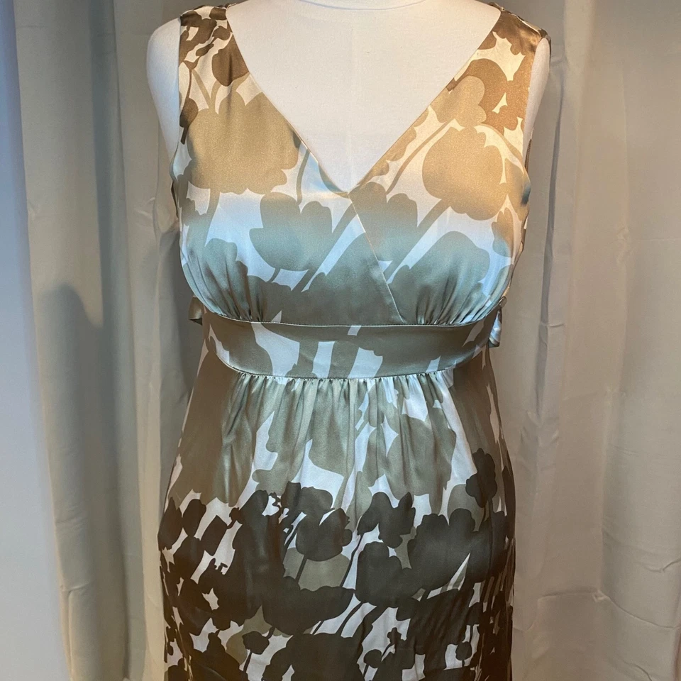 VESTIDO SIN MANGAS MAC & JAC TALLA 8 100% SEDA ORO SOBREPELLIZ FECHA NOCHE FIESTA SEXY Foto 3 de 4