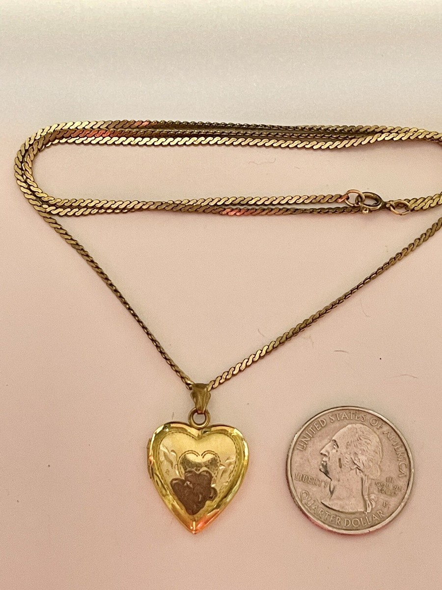 Vintage Mid Century Gold Filled Vargas Heart Locket Photo Pendant Necklace  24”