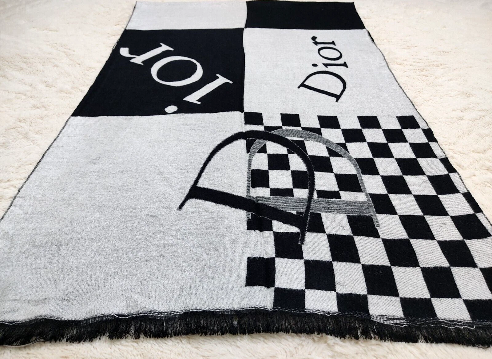 Christian Dior écharpe portefeuille étole châle laine cachemire authentique trotteur logo DD Italie