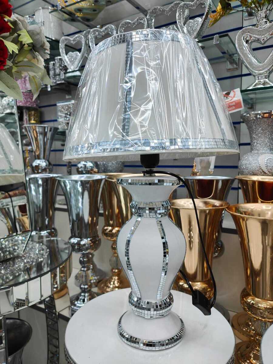 New Silver Glitter Crushed Diamond Table Lamp With Shade New Silver Glitter Crushed Diamond Table Lamp With Shade