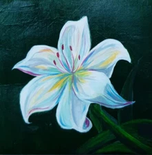 Original Painting Acrylic Lilly Cardboard Signed Ukraine Artist 5.7×5.9"