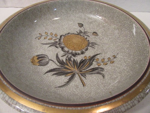Vtg Royal Copenhagen Bowl, Crackle Glaze, Gray, 10'', Denmark, 703/3606, Floral - Picture 3 of 16