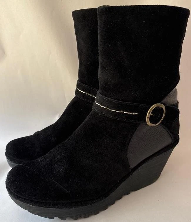 Fly London "Yome" Black Suede Ankle Boots Women's size 9M - Image 2 of 4