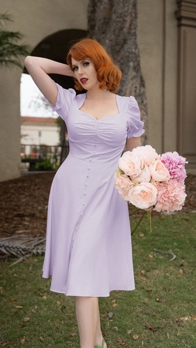 Belle Poque Women's Puff Short Sleeve Sweetheart Neck Swing A-Line Flare Dress M - Picture 2 of 10