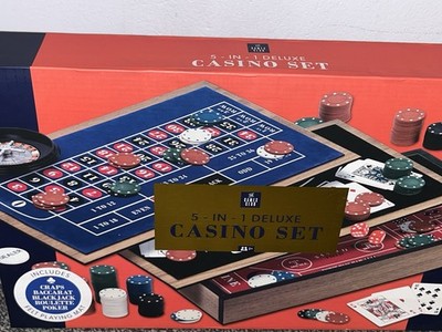 The Games Club Deluxe 5-in-1 Casino Set Blackjack, Baccarat, Roulette, Poker  