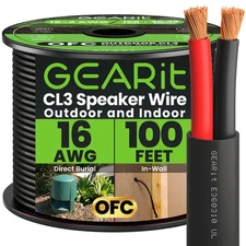 GearIT 16/2 Speaker Wire (100 Feet) 16AWG Gauge - Outdoor Direct Burial CL3