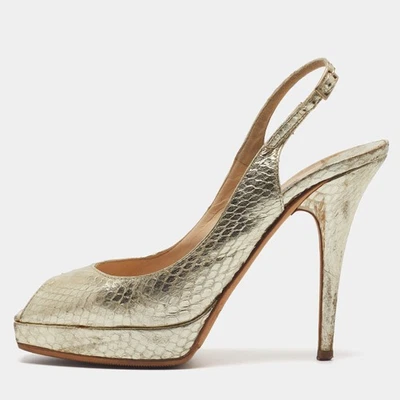 Sandales à bout ouvert en cuir embossé python doré Jimmy Choo pointure 37,5 - Photo 1/4