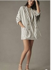 NEW ANTHROPOLOGIE PILCRO OVERSIZED DOLMAN SLEEVE STRIPED LINEN BLAZER SMALL