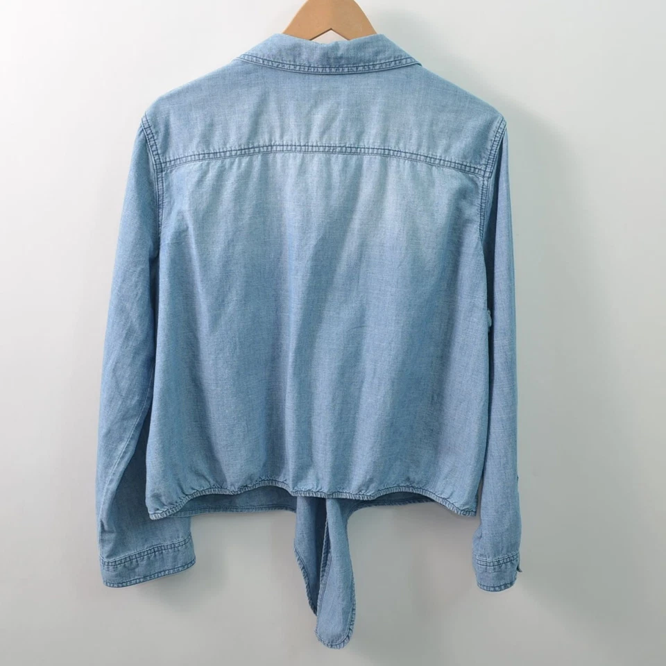 Camisa Chicos Denim Abotonada Para Mujer 3 US XL Azul Bolsillos Manga Pestaña Nudo Frontal Foto 2 de 4