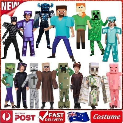 NEW Kids Minecraft Halloween Cosplay Costume Jumpsuit Fancy Dress Party Outfit 