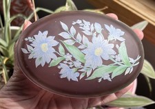 Vintage Trinket Jewelry Change Box Frosted Purple Glass Floral Lid Hinged Taiwan