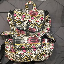 Aztec Pattern Multicolor Backpack Buckle Accent Adjustable Strap Pockets Women