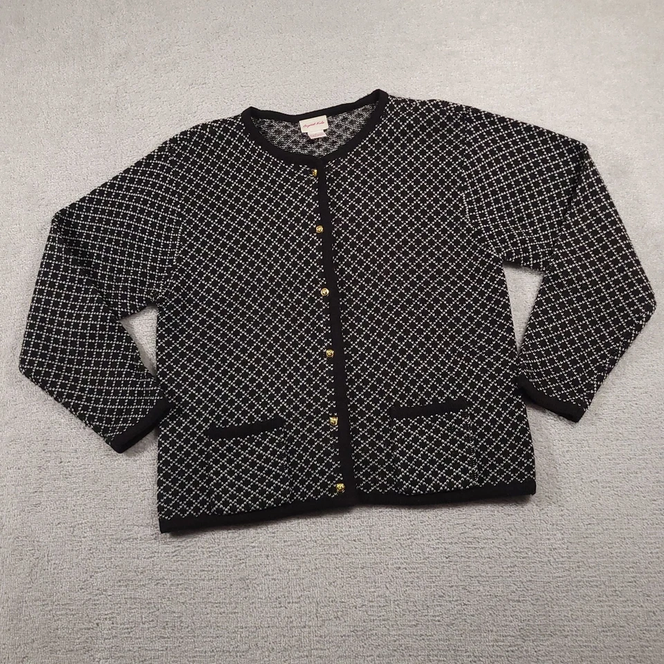 Suéter Crystal-Kobe Mujer Grande Negro Blanco Cárdigan Dorado Botones Bolsillos Tejido Foto 2 de 4