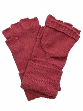 Womens Cuffed Pink Cable Knit Fingerless Flip Top Convertible Gloves