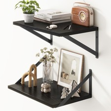 2 PCS 16x10 Inch Deep Black Floating Shelves Wall Mount Book Wide Storage