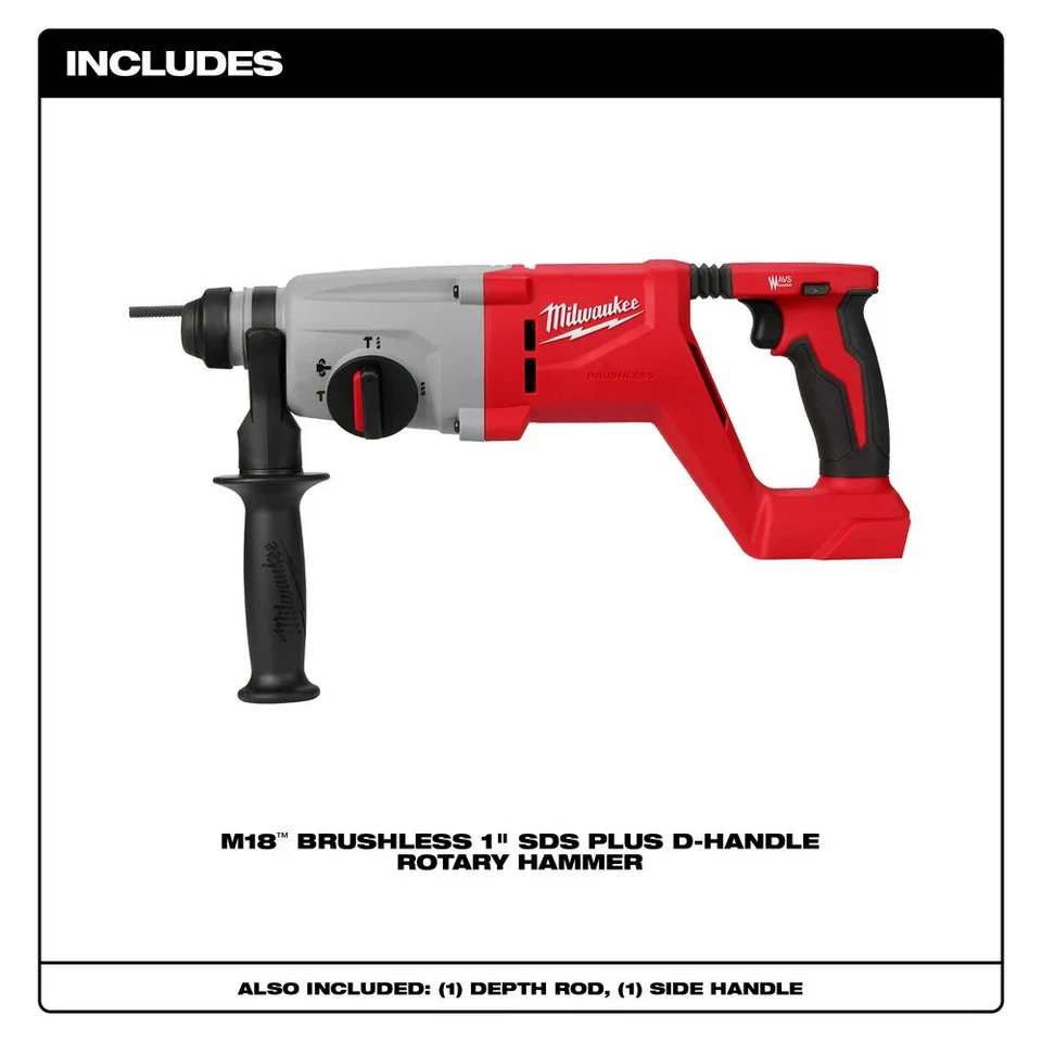 Milwaukee 2613-20 M18 18V Brushless SDS Plus D-Handle Rotary Hammer - Bare Tool - Image 2 of 4