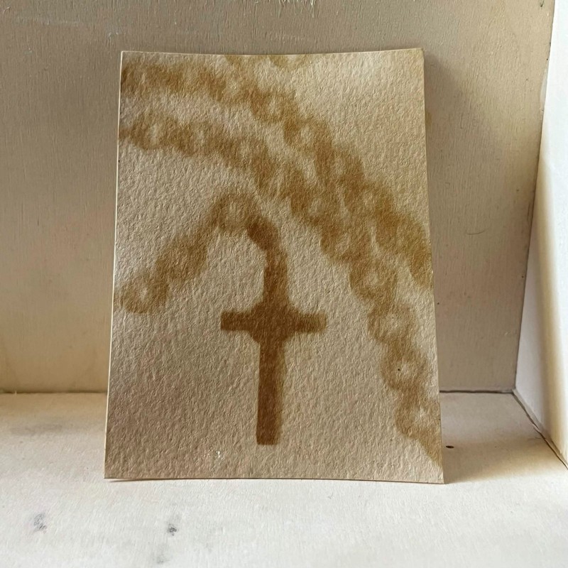 ACEO Original Art Card 2.5 x 3.5 anthotype mini painting rosary