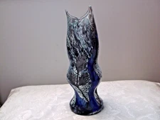 Vintage Hand Blown Murano Style Art Glass Vase with etched leaf pattern, signed