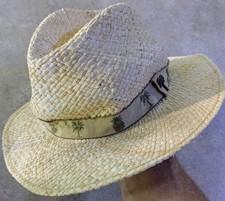 Scala Handwoven Natural Raffia Straw Hat Panama Fedora Palm Tree Band Size Large