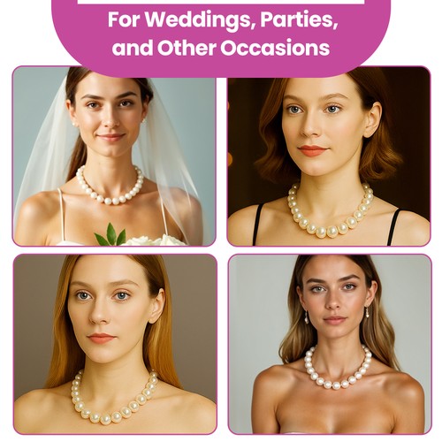 18mm White Faux Pearl Necklace Bridal Wear, 1920s Vintage Jewellery for Parties - Picture 9 of 9
