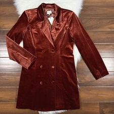 Adelyn Rae Women's Size Large Rust Velvet Double Breasted Blazer Mini Dress