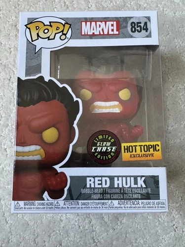 FUNKO POP ! RED HULK 854 GLOW CHASE EDITION HOT TOPIC EXCLUSIVE MARVEL W PROTECT