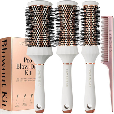 Set cepillos redondos 4 piezas con peine para secado estilo regalo belleza mujer