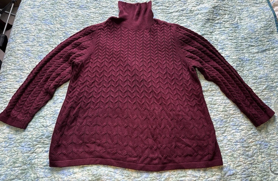 J Jill Burgandy Cable Knit Turtleneck Sweater Cotton Blend 2X EUC - Image 2 of 4