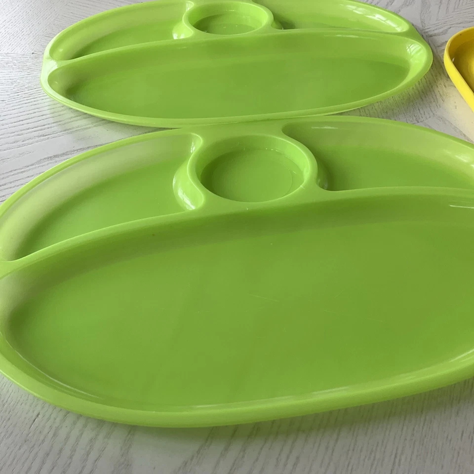 Conjunto de pratos infantis seções divididas placas para crianças verde e amarelo conjunto de 3 - Imagem 4 de 4