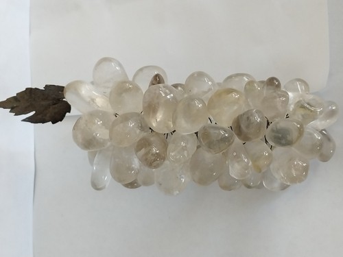 Vintage MCM Clear Stone Quartz Grape Cluster with Metal Leaf 6" - Picture 7 of 9