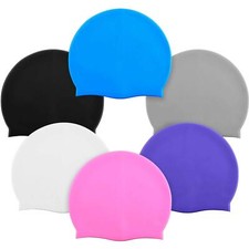 6 Pieces Unisex Adult Silicone Swim Cap Waterproof Swimming Hat Durable Non-S...