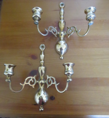 Paar Vintage Wandleuchter massiv Messing Doppel Kerzenständer