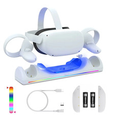 VR Charging Dock for Meta Quest 2 with RGB LED Light, Magnetic Charging Station