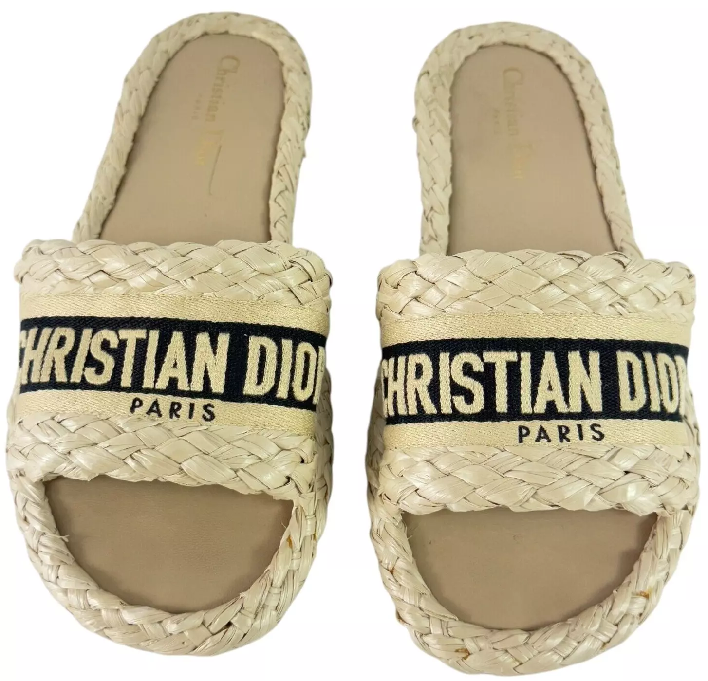 Mules femme CHRISTIAN DIOR crème paille imprimé graphique Made in Italy 39,5   9,5