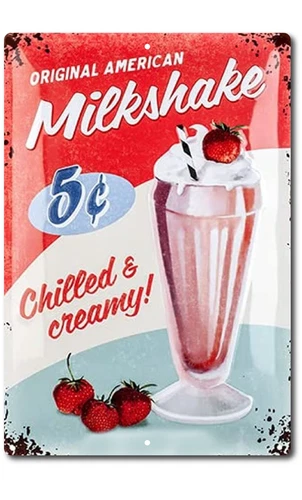 US Vintage Retro Looking Milkshake Soda Tin Sign door Wall Decor Metal Bar  Pub