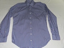 Peter Millar Mens Large Purple Blue White Plaid Long Sleeve Button Dress Shirt