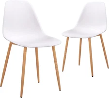 CangLong Plastic Dining Chairs with Wooden Grain Metal Legs Set of 2 REPACKAGED