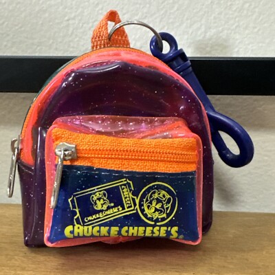 Chuck E Cheese Keychain Clip-on Token Ticket Holder Mini Backpack Neon Sparkles